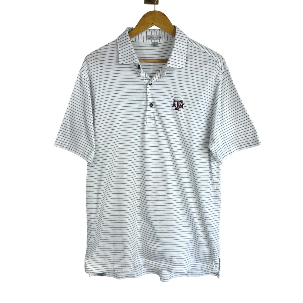 Peter Millar Texas A&M Aggies Polo Shirt Mens M Striped Cotton Golf Preppy NCAA - Picture 1 of 13